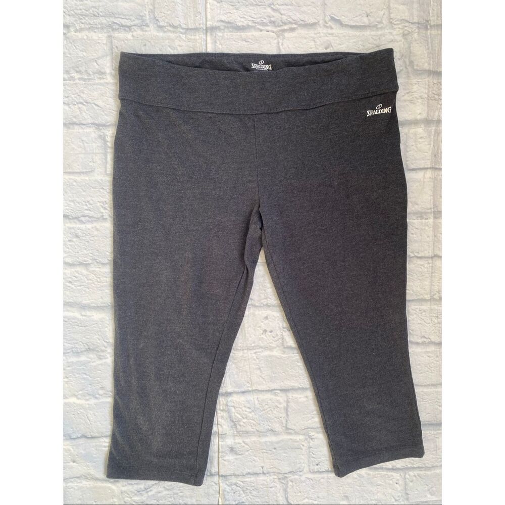 Spalding women XL pull on activewear capri leggings pants grey